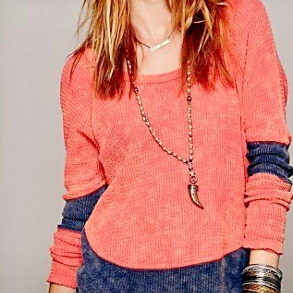 We The Free Orange Fashion Waffle Knit Thermal Top Size XS - Picture 3 of 11